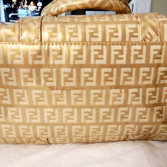 FENDI Tan/Gold Monogram Icon Logo Satchel Hand Bag w Its Dust Bag - Picture 15 of 15